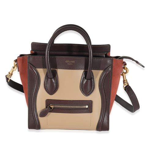 celine mini luggage tri color burgundy|CELINE Calfskin Suede Nano Tri.